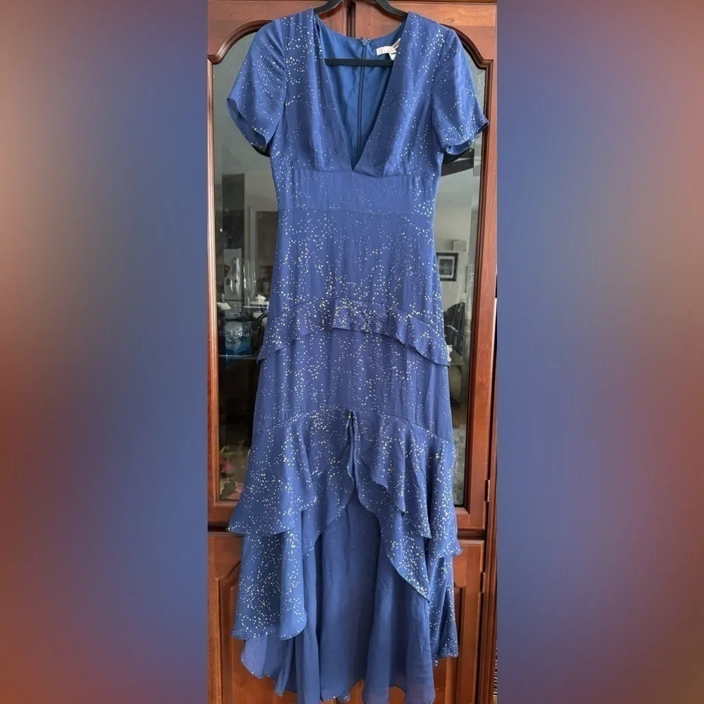 Hutch Tate Blue and gold speckle ruffle layered maxi dress - Picture 3 of 6